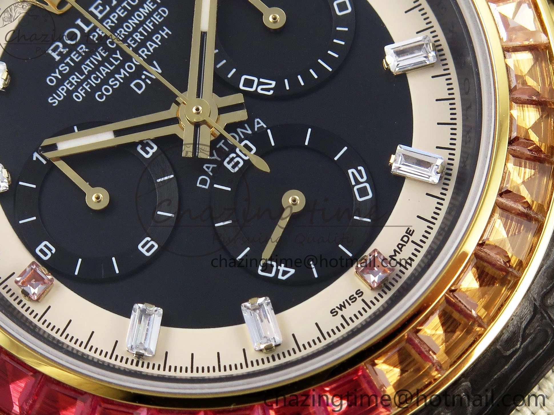 MiroTime 0513 Refined Daytona DIW Carbon Case DIWF Edition Black White Dial Orange Diamonds Bezel on White Nylon Strap A 1668